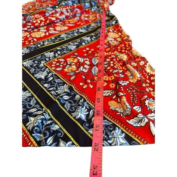 Sandra Darren red blue maxi halter handkerchief floral stretchy medium dress - Picture 5 of 7